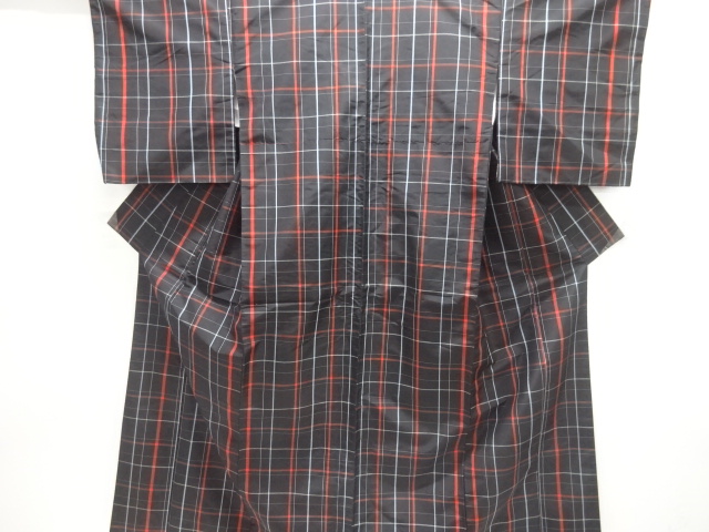 JAPANESE KIMONO / ANTIQUE KIMONO / SILK / YONEZAWA TSUMUGI / WOVEN GRID